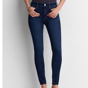 American Eagle 360 Super Stretch Jeggings In Dark Blue Indigo Denim Wash